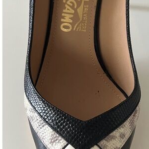 Salvatore Ferragamo Black and Cream Heels